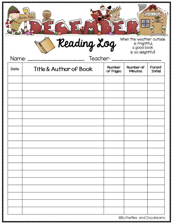 December Reading Log Printable Printable Word Searches