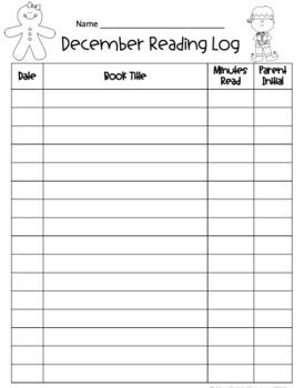 December Reading Log Printable