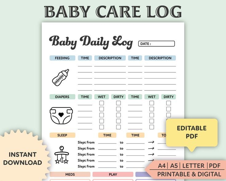 Editable Baby Daily Log Printable Baby Care Log Nanny Log Baby 