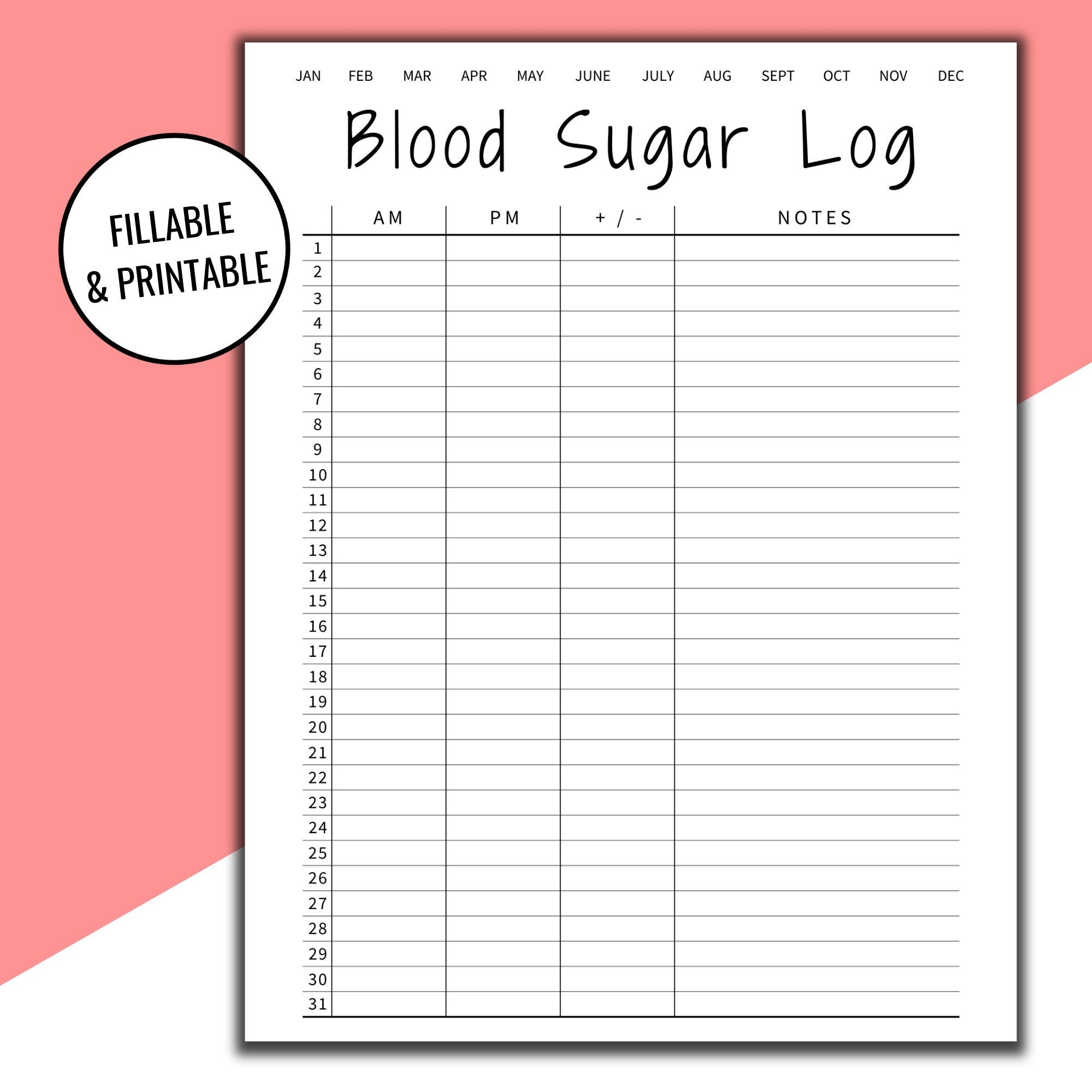 Editable Printable Blood Sugar Log Blood Sugar Reading Blood