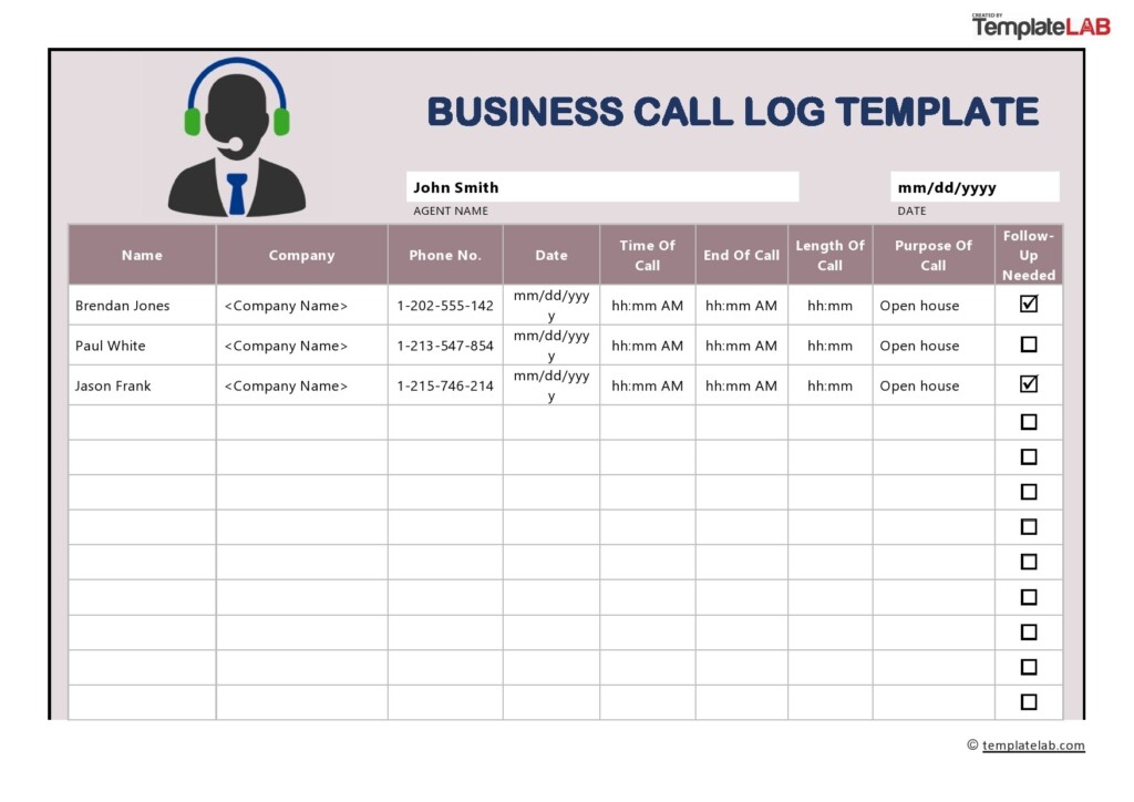 Excel Printable Call Log Template