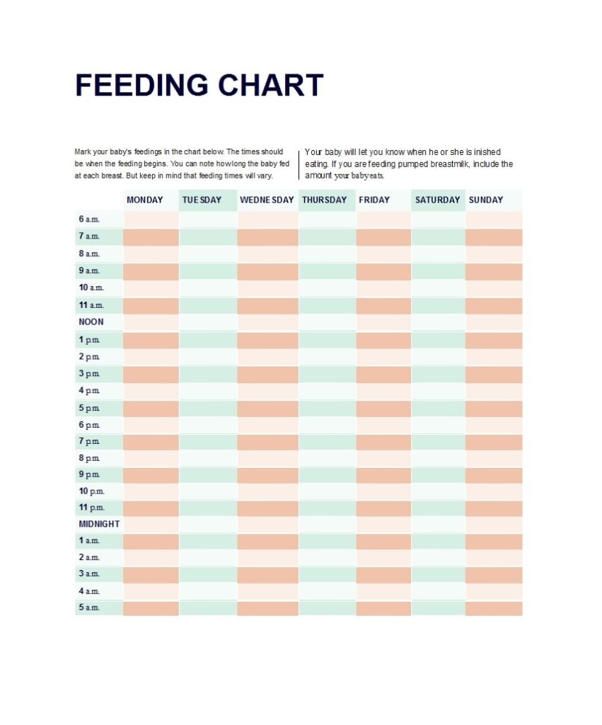 Feeding Charts For Babies Baby Feeding Chart Printable
