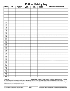 Fillable Online 45 Hour Driving Log Fax Email Print PdfFiller