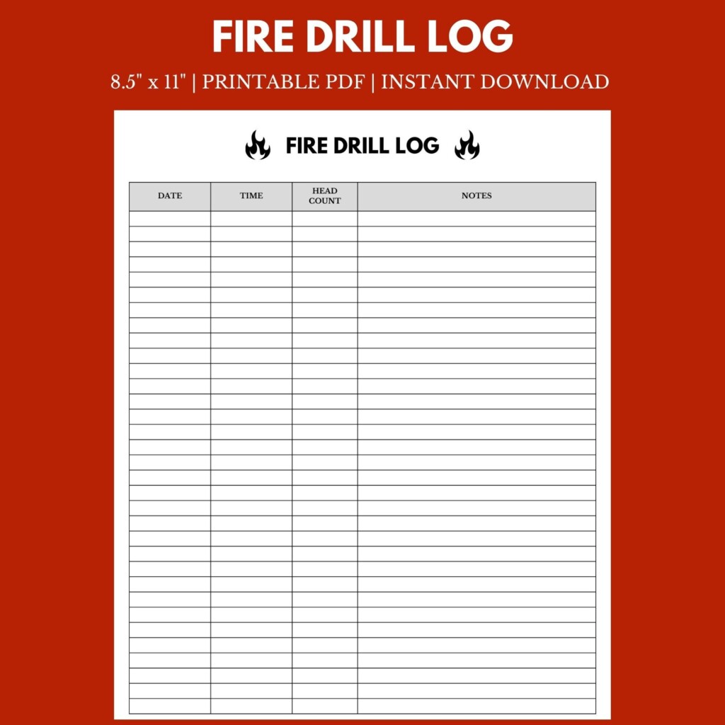 Fire Drill Log 8 5 quot X 11 quot Instant Download Printable Etsy
