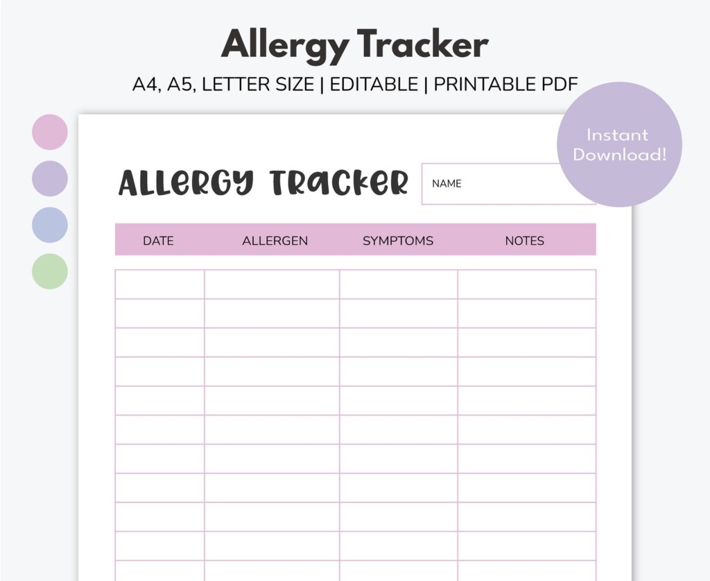 Food Allergy Printable Tracker Planner Blank Allergen Etsy