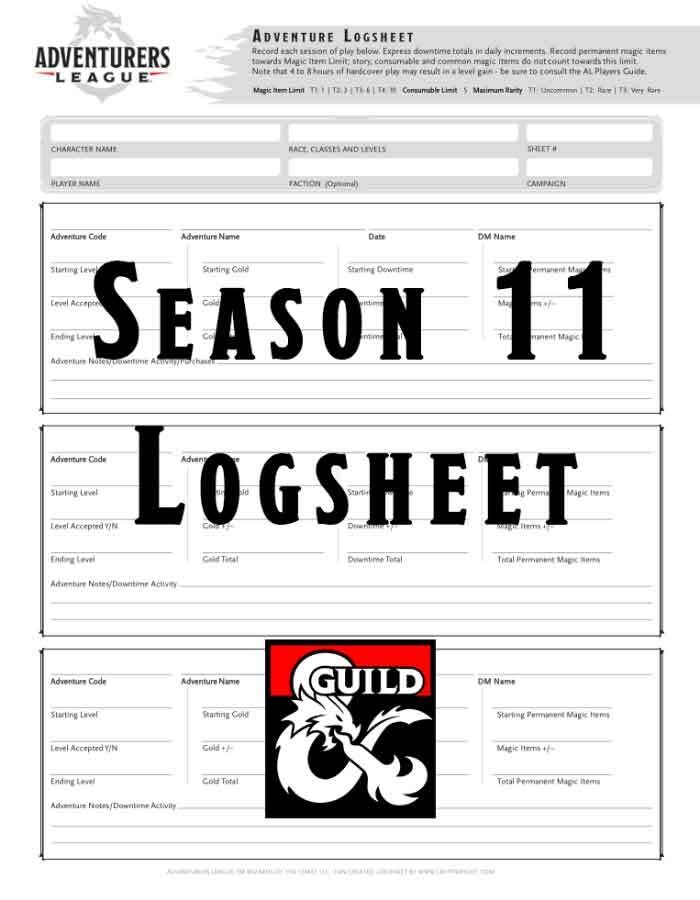 Form Fillable Season 4 Adventurers League Log Sheet Printable Forms 