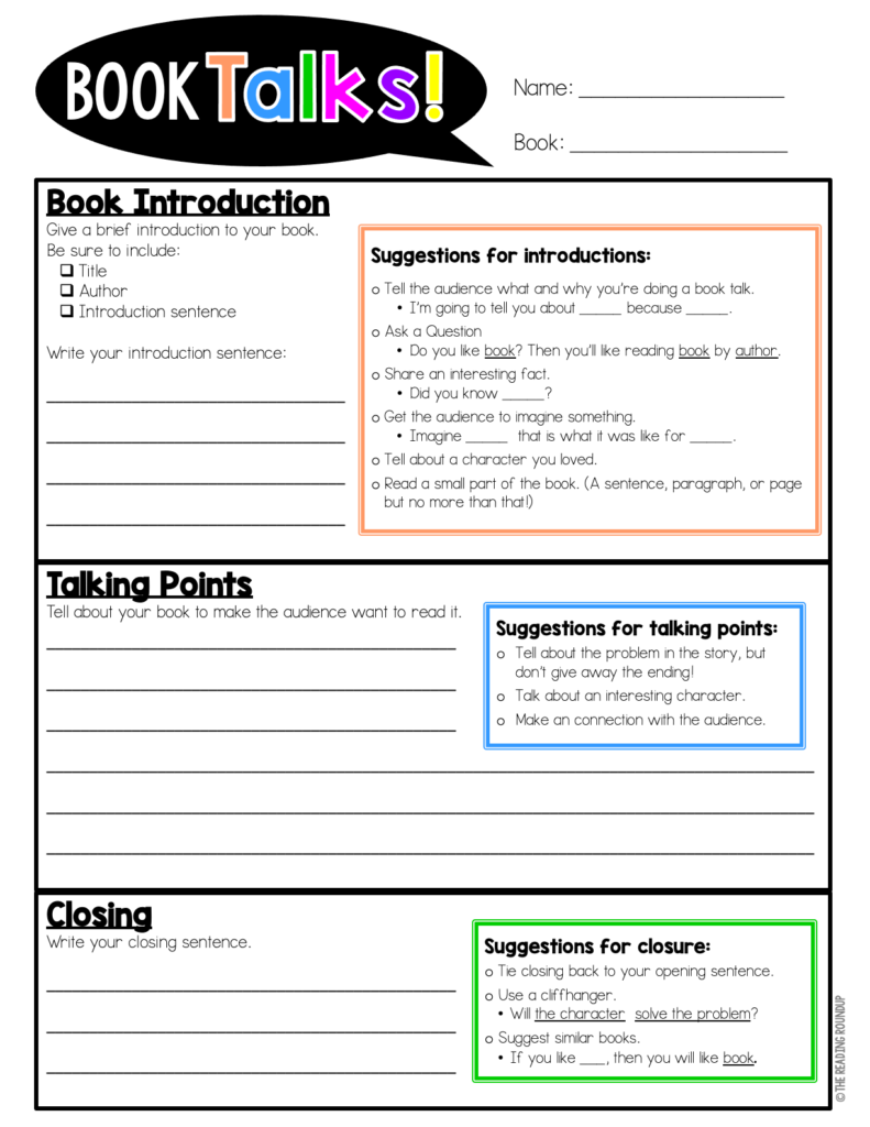 FREE Book Talks Template The Reading Roundup