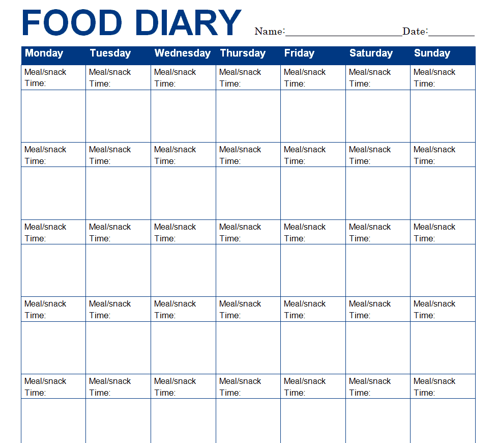 FREE Printable 28 Food Diary Food Log Templates In MS WORD
