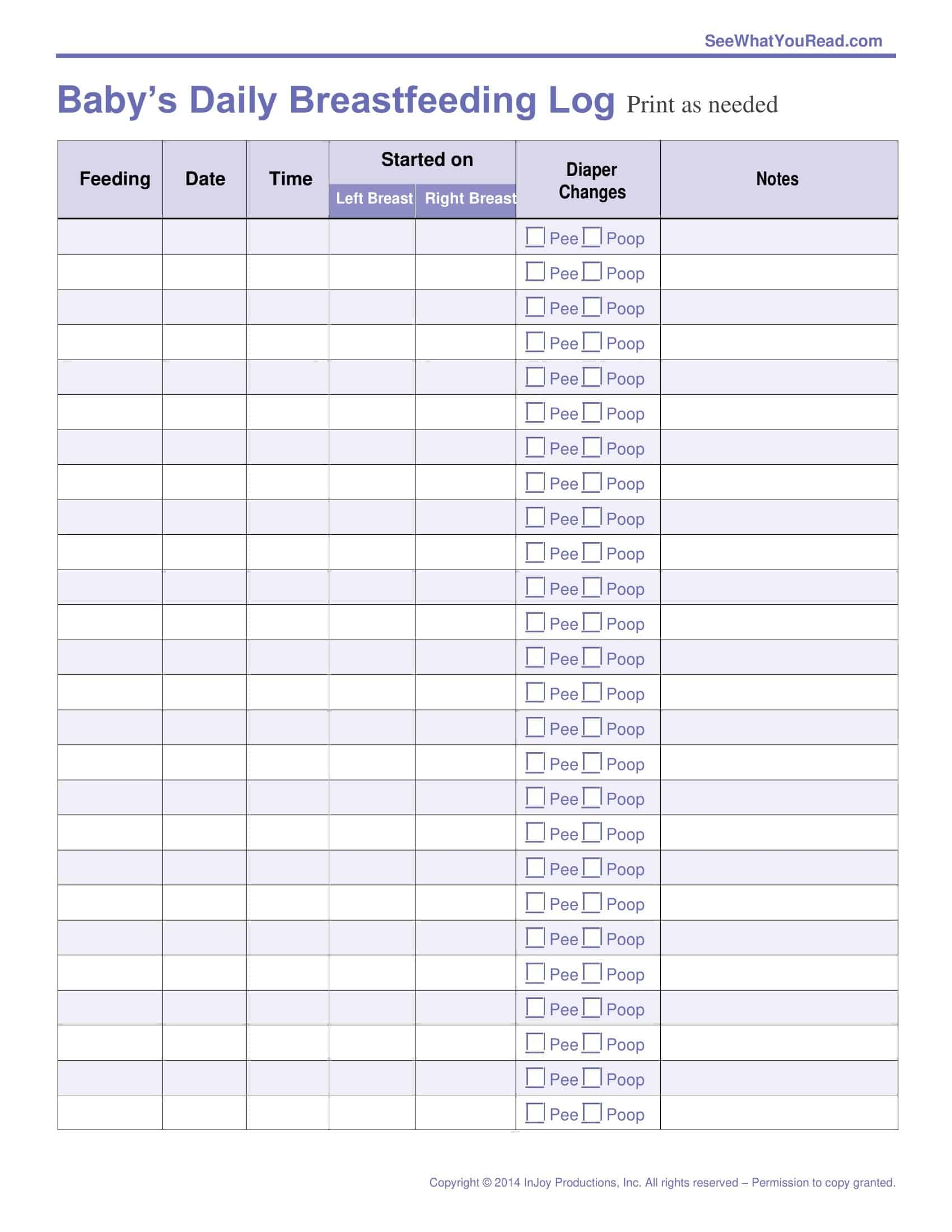 Free Printable Baby Feeding Chart Templates PDF Word Excel
