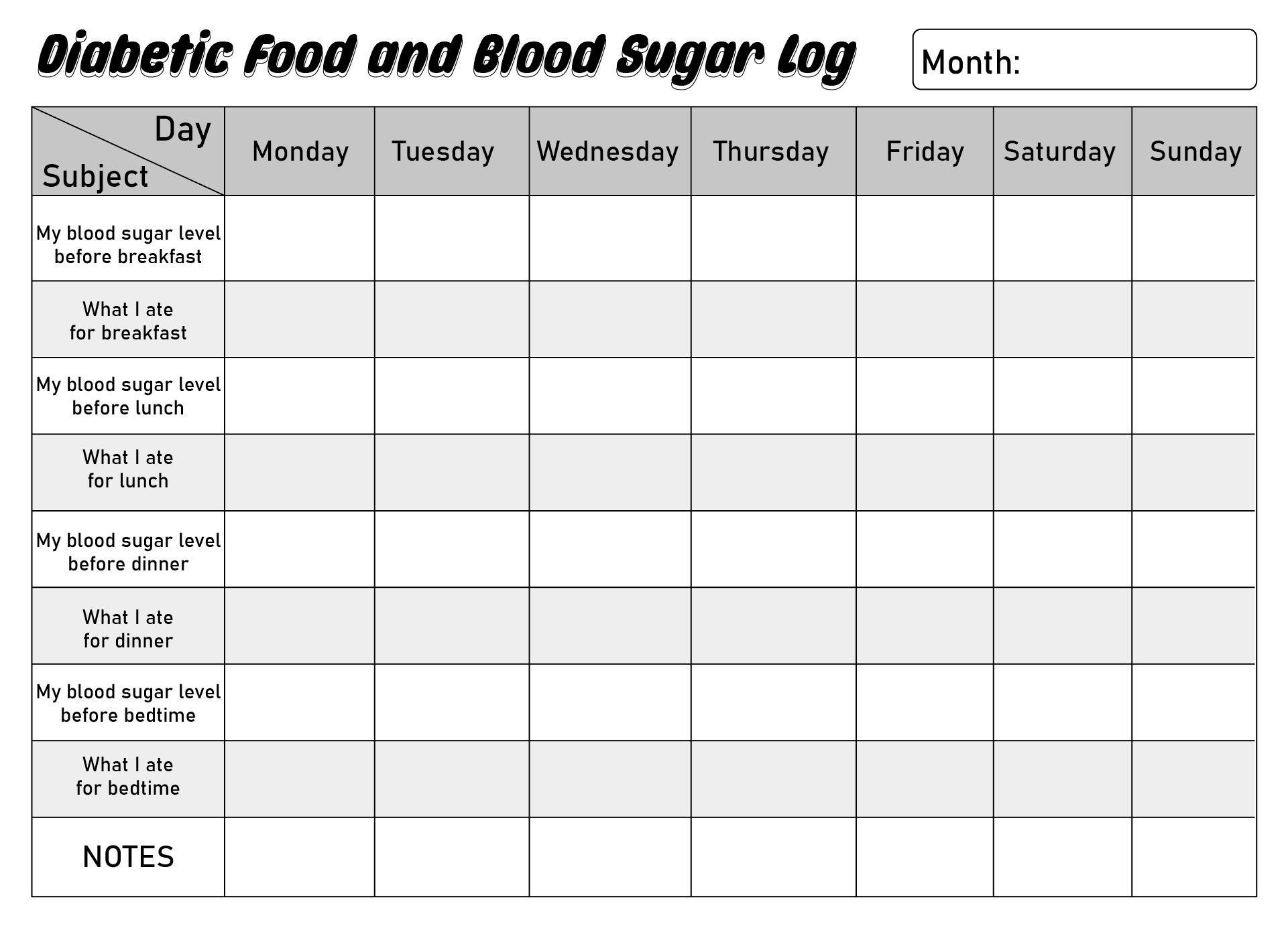 Free Printable Blood Glucose And Food Log Printable