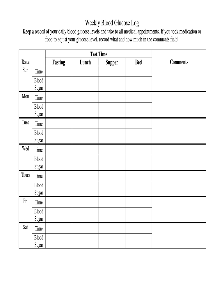 Free Printable Blood Glucose Log