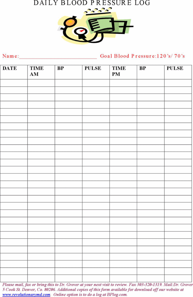 Free Printable Blood Pressure Charts