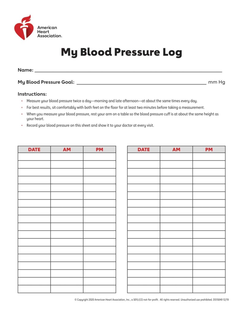 Free Printable Blood Pressure Log Templates PDF Excel Sheet