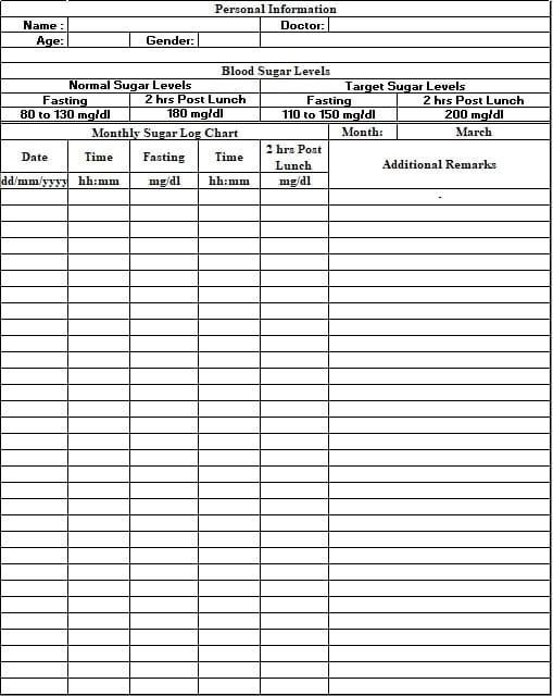Free Printable Blood Sugar Log Sheet Printable Templates