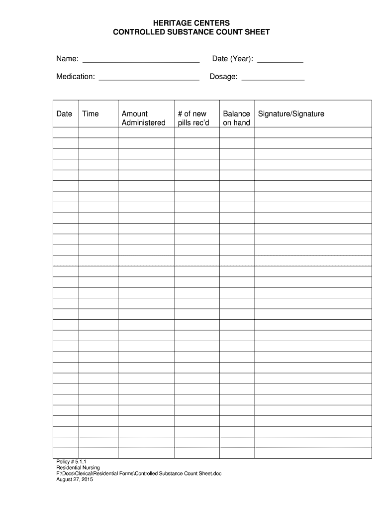 Free Printable Controlled Substance Log