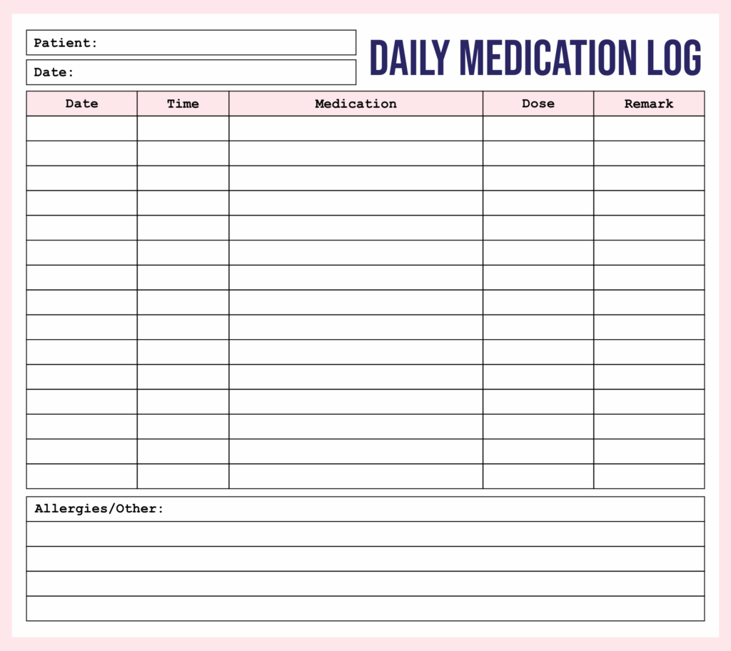 Free Printable Medication Log Sheet Pdf