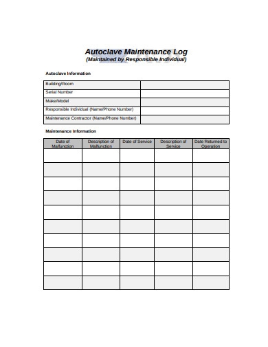 Free Printable Monthly Autoclave Maintenance Autoclave Cleaning Log