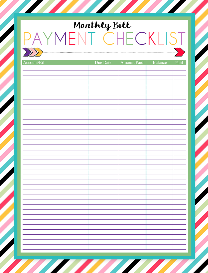 Free Printable Monthly Bill Pay Checklist Free Budget Printables 