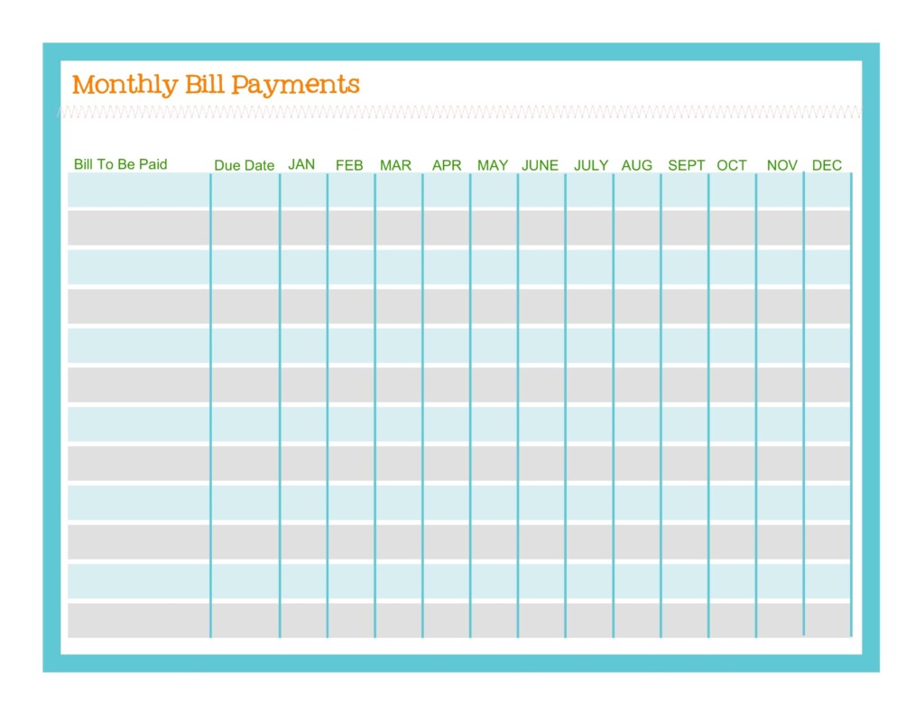 Free Printable Monthly Bill Payment Log