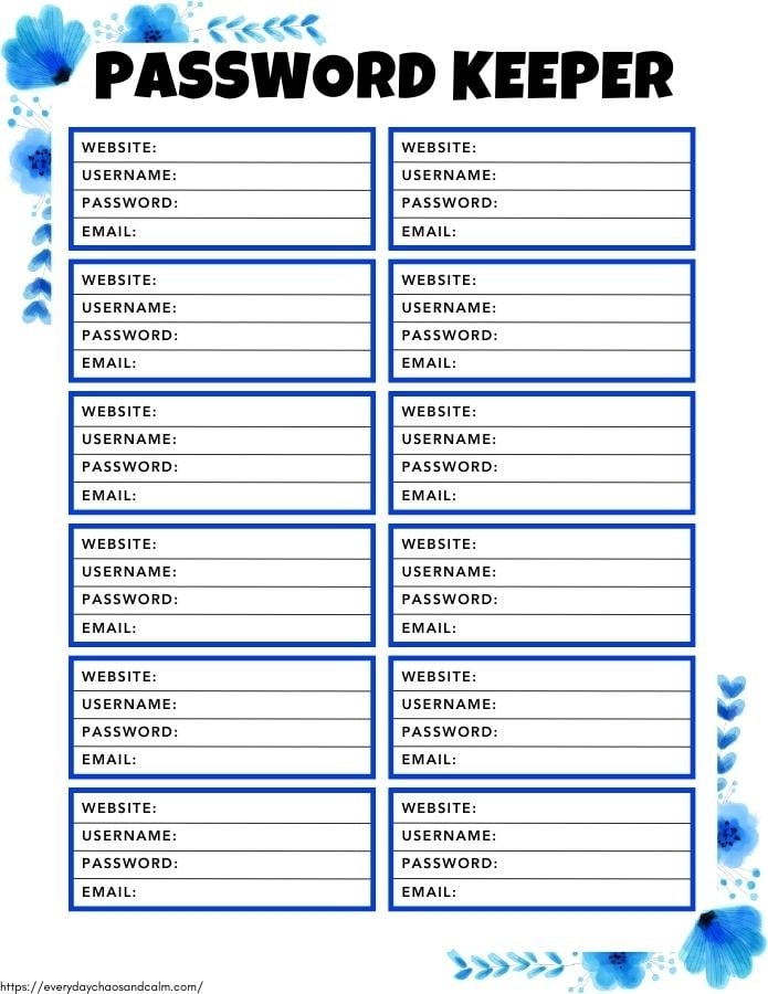 Free Printable Password Logs