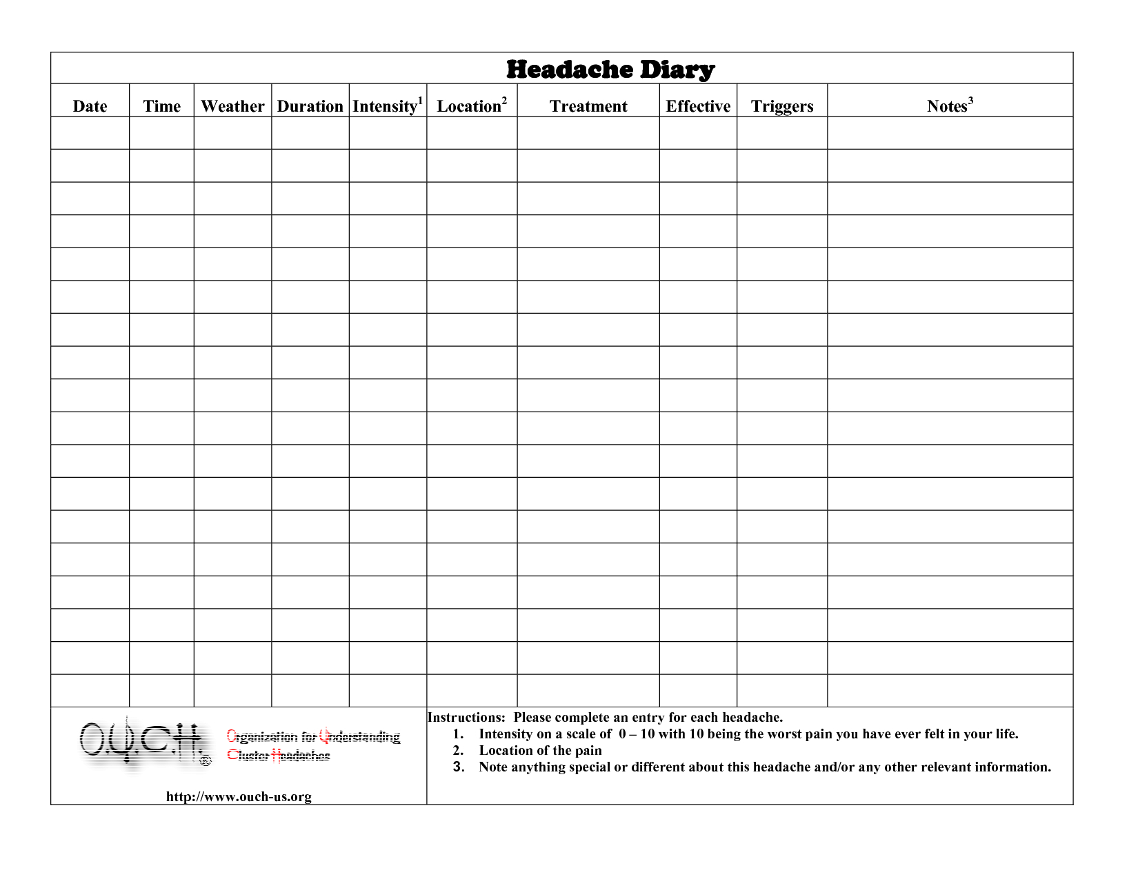 Free Printable Printable Headache Diary Template Printable Templates