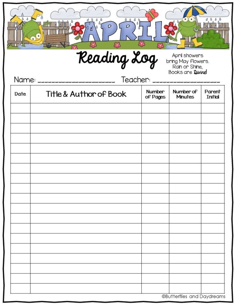 Free Printable Reading Logs For First Grade