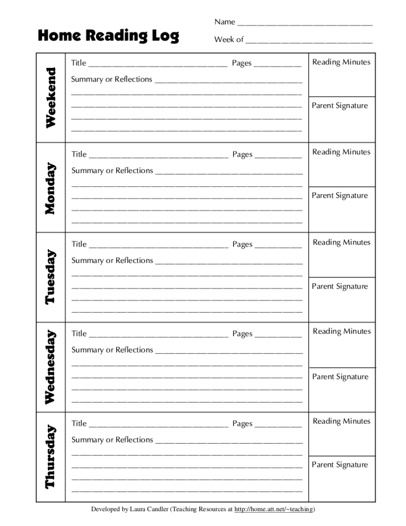 Free Printable Reading Logs With Summary