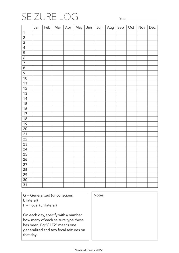 Free Printable Seizure Log