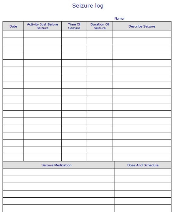 Free Printable Seizure Log Printable Templates