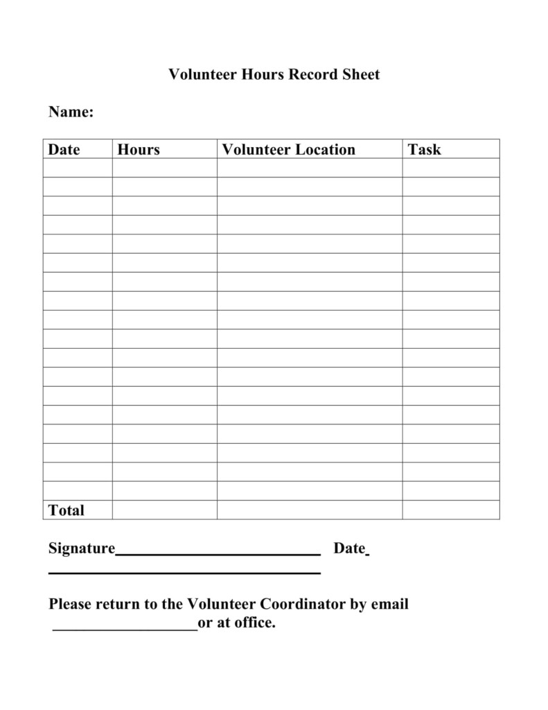Free Printable Volunteer Hours Log Templates Excel PDF Form Sheet