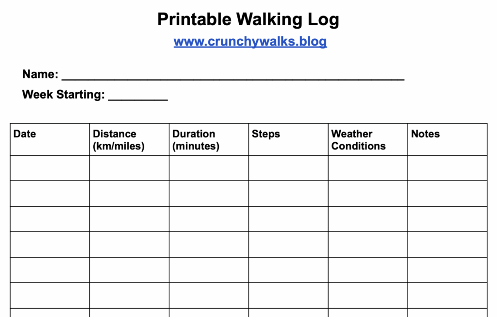 Free Printable Walking Log Simple Ink Saving Design