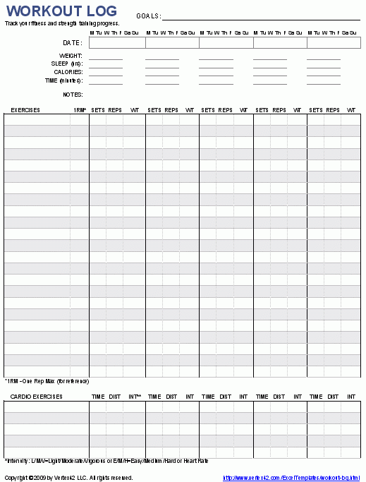 Free Printable Workout Log And Blank Workout Log Template