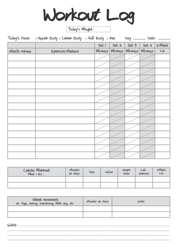 Free Printable Workout Log Sheets