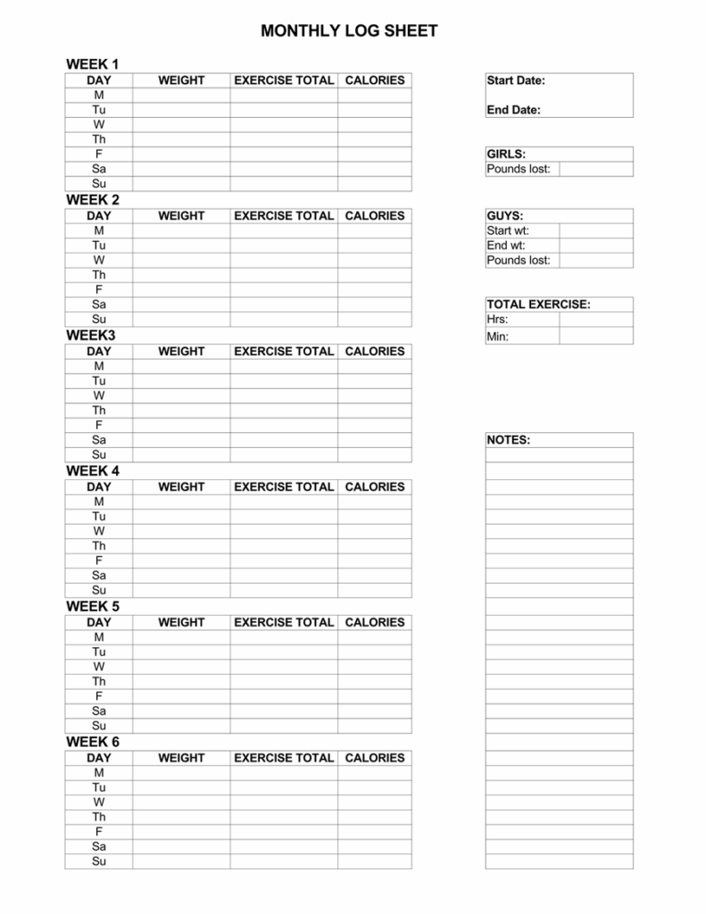 Free Printable Workout Log Sheets Pdf
