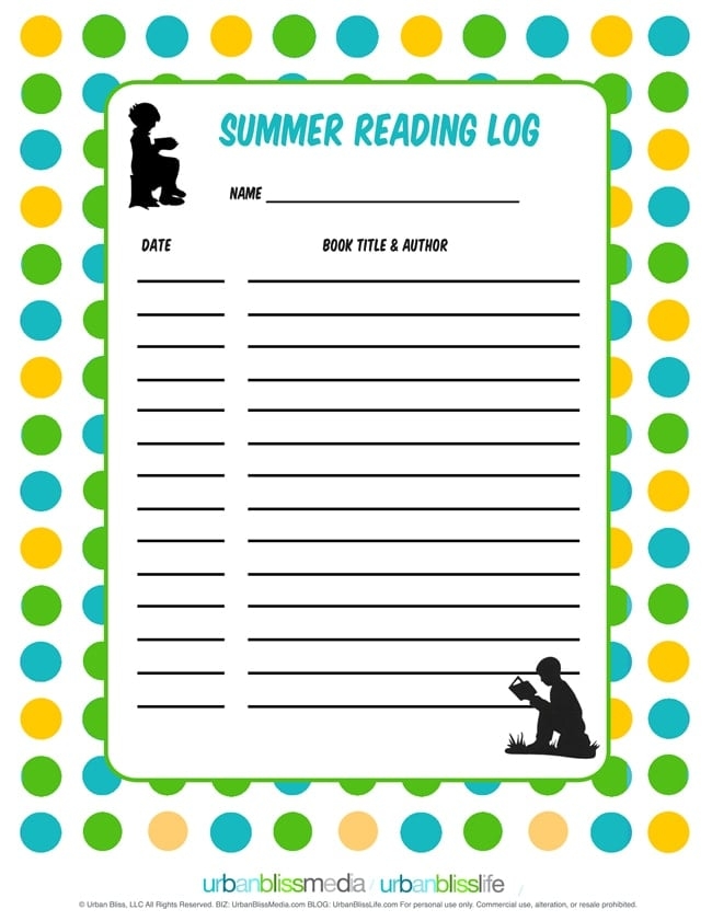 Free Summer Reading Log Printable