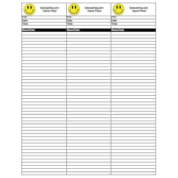 Geocache Log Printable Printable Templates