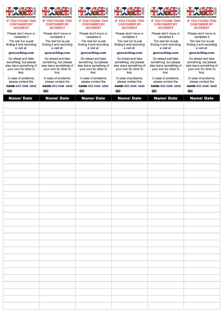 Geocaching Log Sheets Printable