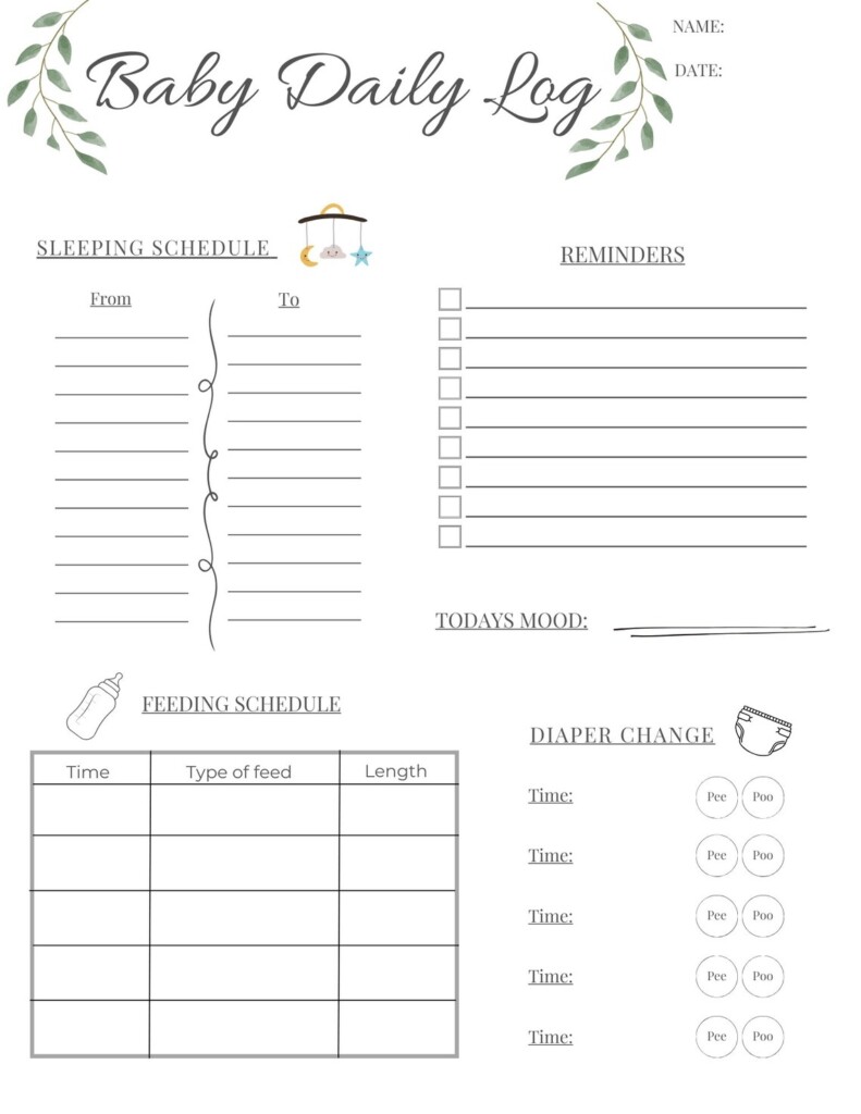 Infant Daily Log Printable Baby Daily Log Template Baby Care Tracker 