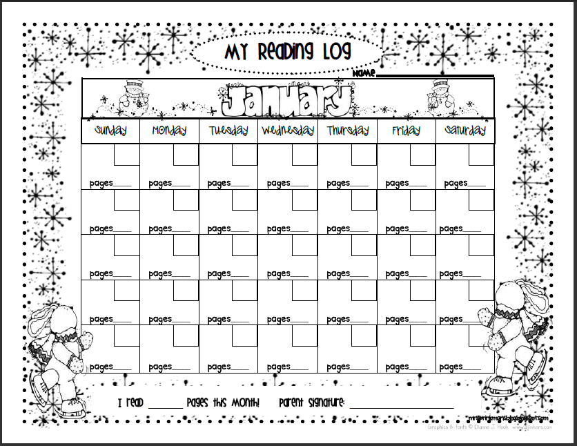 January Reading Log Printable