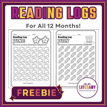 K 6th Grade Reading Log For All 12 Months By Teacher Resources By Julia