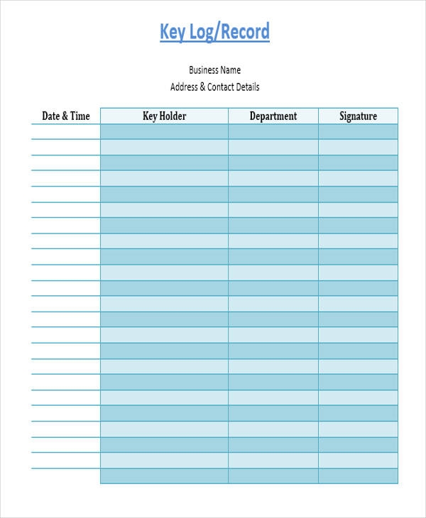 Key Log Templates 11 Free Printable Word Excel Formats Samples 