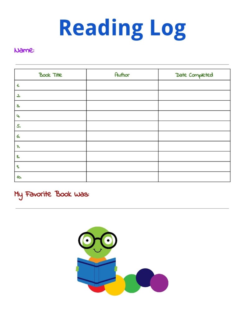 Kindergarten Reading Log Printable