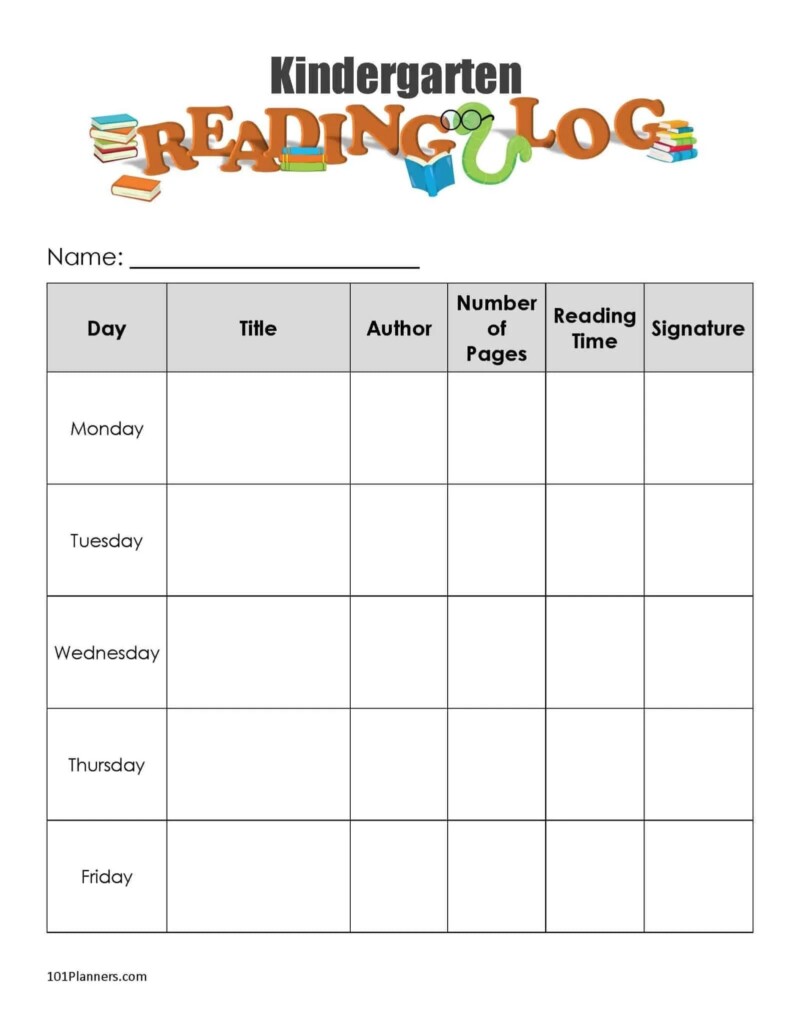 Kindergarten Reading Log Printable