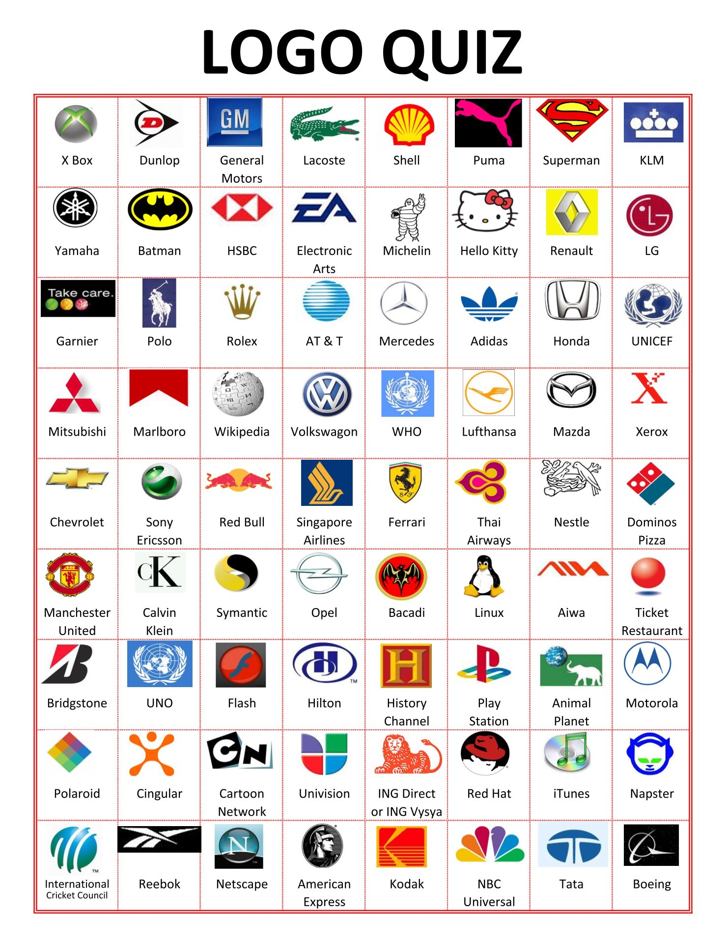 Logo Trivia 10 Free PDF Printables Printablee
