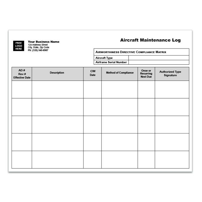 Maintenance Records Blank Aircraft Maintenance Part Replacement Log Form