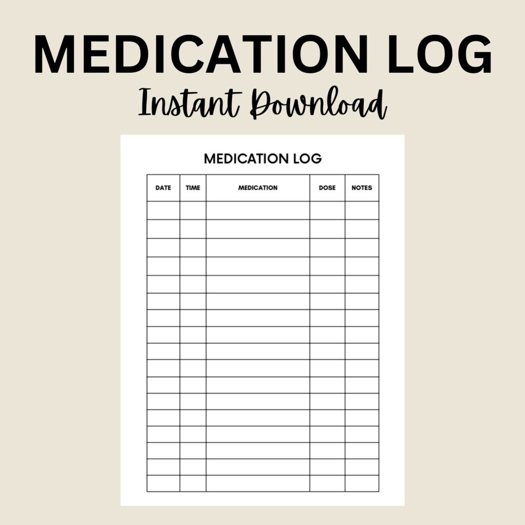 Medication Log Printable Medication Tracker Medication Chart Daily 