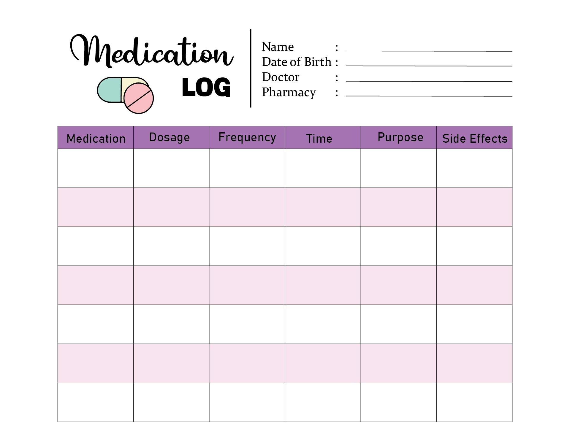 Medication Log Sheets 10 Free PDF Printables Printablee