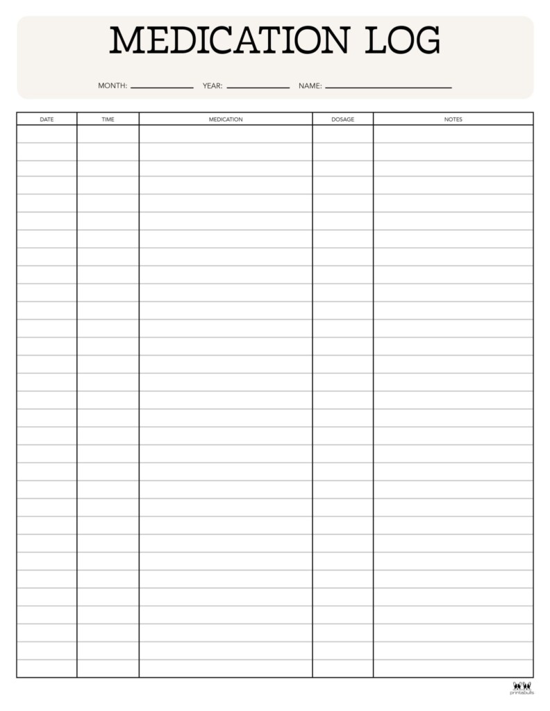 Medication Logs 25 FREE Printables Printabulls