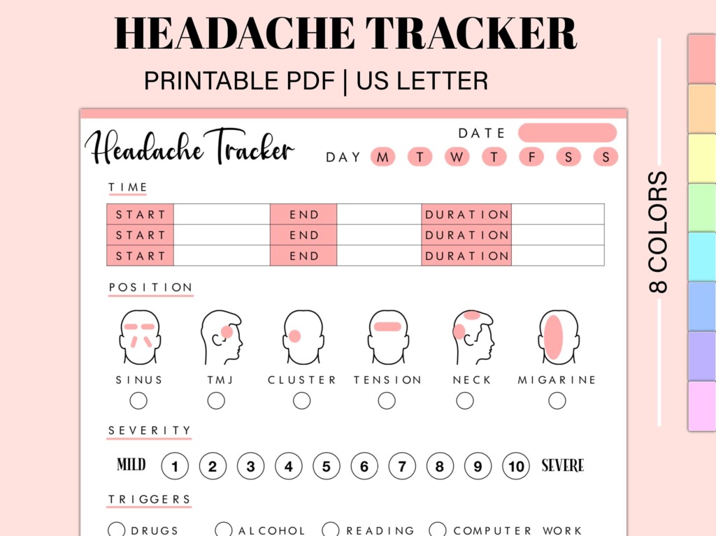 Migraine Tracker Headache Tracker Printable Headache Log Migraine 