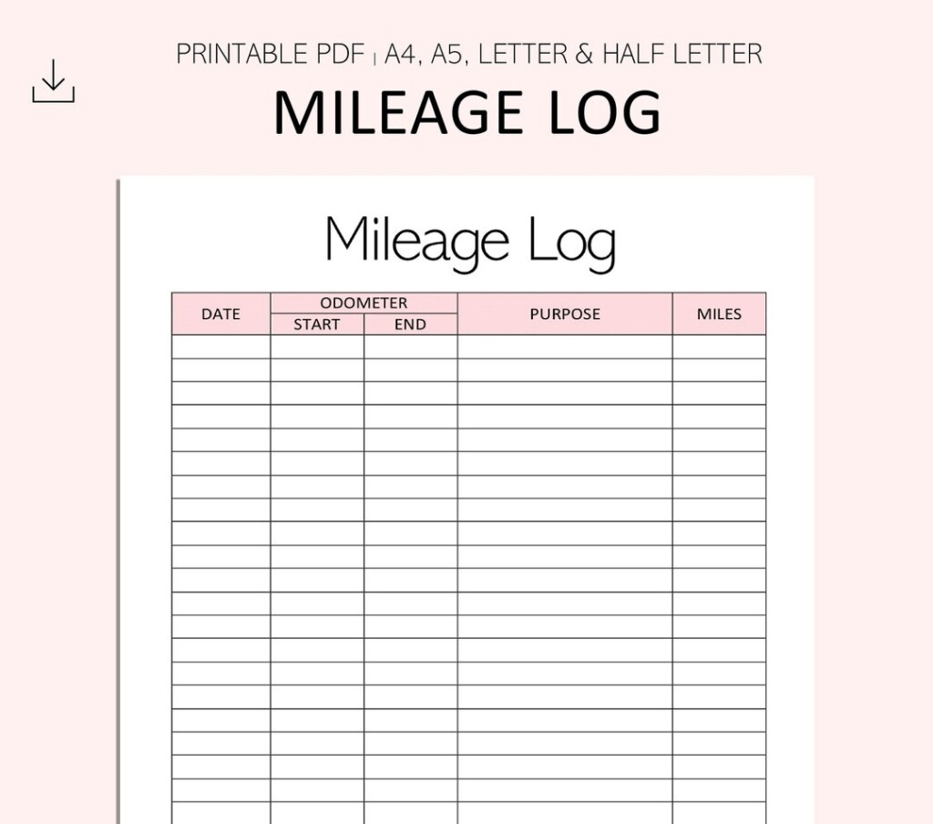 Mileage Log Printable Vehicle Miles Travelled Tracker Mileage 